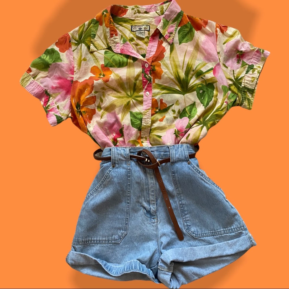 Vintage 80s/90s Floral Hawaiian Button Up Top -M/L
